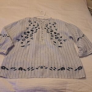 J. Jilll Love Linen Relaxed Popover Top In Cobalt And White Size M EUC